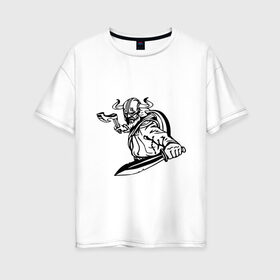 Женская футболка хлопок Oversize с принтом Viking в Кировске, 100% хлопок | свободный крой, круглый ворот, спущенный рукав, длина до линии бедер
 | black and white | viking | викинг | ч б | черно белое