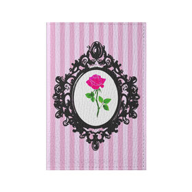 Обложка для паспорта матовая кожа с принтом Роза в рамке в Кировске, натуральная матовая кожа | размер 19,3 х 13,7 см; прозрачные пластиковые крепления | классика | полоска | рамка | роза | розовый | черный