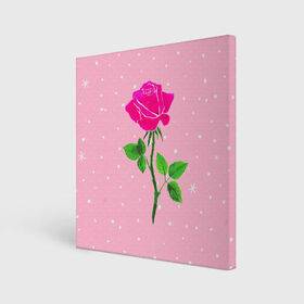 Холст квадратный с принтом Роза на розовом в Кировске, 100% ПВХ |  | женственно | красота | роза | розовый | снежинки | фуксия | цветок | шик