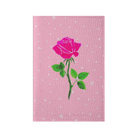 Обложка для паспорта матовая кожа с принтом Роза на розовом в Кировске, натуральная матовая кожа | размер 19,3 х 13,7 см; прозрачные пластиковые крепления | женственно | красота | роза | розовый | снежинки | фуксия | цветок | шик