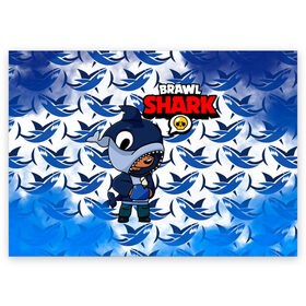 Поздравительная открытка с принтом BRAWL STARS SHARK. в Кировске, 100% бумага | плотность бумаги 280 г/м2, матовая, на обратной стороне линовка и место для марки
 | 8 bit | brawl stars | colette | crow | gale | leon | max | mecha | mecha crow | mr.p | sally leon | shark | tara | virus 8 bit | werewolf leon | акула | берли | бравл старс | ворон | коллет | макс | оборотень