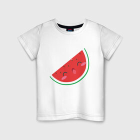 Детская футболка хлопок с принтом Кусочек Арбуза в Кировске, 100% хлопок | круглый вырез горловины, полуприлегающий силуэт, длина до линии бедер | kawai | kawaii | mimi | watermelon | арбуз | еда | каваи | кавай | кавайи | кавайный | кавайный арбуз | кусочек арбуза | милота | мимишный | фрукт | ягода