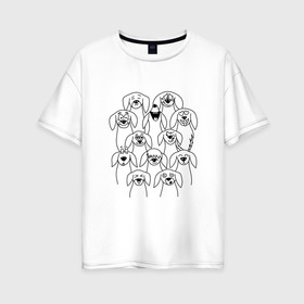 Женская футболка хлопок Oversize с принтом Дудл таксы в Кировске, 100% хлопок | свободный крой, круглый ворот, спущенный рукав, длина до линии бедер
 | doodle | гипноглаза | дудл | сердце | смех | собака | собаки | такса | таксы | улыбка