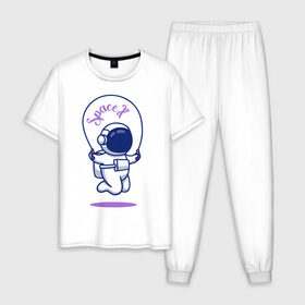 Мужская пижама хлопок с принтом SpaceX в Кировске, 100% хлопок | брюки и футболка прямого кроя, без карманов, на брюках мягкая резинка на поясе и по низу штанин
 | astronaut | space | spacesuit | космонавт | космос | скафандр