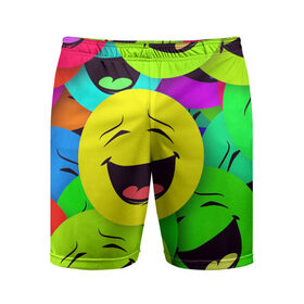 Мужские шорты спортивные с принтом смайлы, улыбки, разноцветный, в Кировске,  |  | разноцветный | смайлы | улыбки | эмоции
