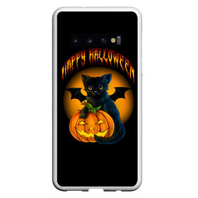 Чехол для Samsung Galaxy S10 с принтом Хэллоуин в Кировске, Силикон | Область печати: задняя сторона чехла, без боковых панелей | Тематика изображения на принте: halloween | happy | happy halloween | вампир | зубы | луна | полнолуние | праздник | праздник хэллоуин | тыква | хэллоуин