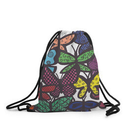 Рюкзак-мешок 3D с принтом Дудл бабочки в Кировске, 100% полиэстер | плотность ткани — 200 г/м2, размер — 35 х 45 см; лямки — толстые шнурки, застежка на шнуровке, без карманов и подкладки | doodle | бабочка | бабочки | дудл | узоры