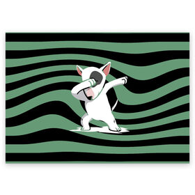 Поздравительная открытка с принтом Dab в Кировске, 100% бумага | плотность бумаги 280 г/м2, матовая, на обратной стороне линовка и место для марки
 | bull terrier | dab | dog | ears | muzzle | nose | paws | tail | бультерьер | лапы | нос | собака | уши | хвост