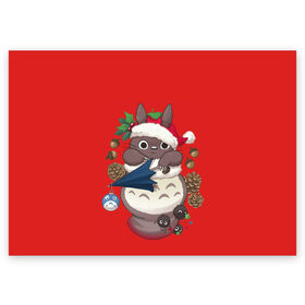 Поздравительная открытка с принтом Новогодний тоторо в Кировске, 100% бумага | плотность бумаги 280 г/м2, матовая, на обратной стороне линовка и место для марки
 | Тематика изображения на принте: 2021 | christmas | happy new year | merry christmas | new year | totoro | аниме | новый год | праздник | рождество | тоторо