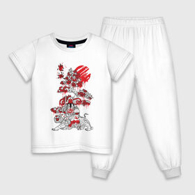 Детская пижама хлопок с принтом Япония в Кировске, 100% хлопок |  брюки и футболка прямого кроя, без карманов, на брюках мягкая резинка на поясе и по низу штанин
 | japan | tiger | азия | буддизм | дерево | иероглиф | иероглифы | император | кимоно | краска | рисунок | сакура | самурай | солнце | терракота | тигр | хищник | япония | японский воин