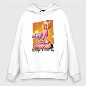 Мужское худи Oversize хлопок с принтом Happy Birthday Sexy Girl в Кировске, френч-терри — 70% хлопок, 30% полиэстер. Мягкий теплый начес внутри —100% хлопок | боковые карманы, эластичные манжеты и нижняя кромка, капюшон на магнитной кнопке | happy birthday | девушка | день рождения | поздравление | с днем рождения | свечи | сладкое | торт