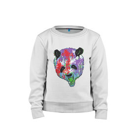Детский свитшот хлопок с принтом Панда в Кировске, 100% хлопок | круглый вырез горловины, эластичные манжеты, пояс и воротник | animal | animals | australia | bear | paint | panda | panda bear | австралия | голова | голова панды | животное | зубы | клыки | краска | краски | медведь | медведь панда | панда | пандочка | природа | рисунок