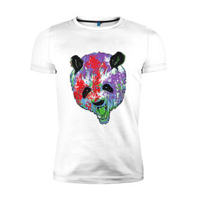Мужская футболка хлопок Slim с принтом Панда в Кировске, 92% хлопок, 8% лайкра | приталенный силуэт, круглый вырез ворота, длина до линии бедра, короткий рукав | Тематика изображения на принте: animal | animals | australia | bear | paint | panda | panda bear | австралия | голова | голова панды | животное | зубы | клыки | краска | краски | медведь | медведь панда | панда | пандочка | природа | рисунок