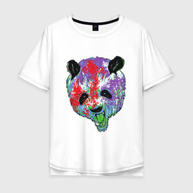 Мужская футболка хлопок Oversize с принтом Панда в Кировске, 100% хлопок | свободный крой, круглый ворот, “спинка” длиннее передней части | Тематика изображения на принте: animal | animals | australia | bear | paint | panda | panda bear | австралия | голова | голова панды | животное | зубы | клыки | краска | краски | медведь | медведь панда | панда | пандочка | природа | рисунок