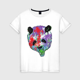 Женская футболка хлопок с принтом Панда в Кировске, 100% хлопок | прямой крой, круглый вырез горловины, длина до линии бедер, слегка спущенное плечо | animal | animals | australia | bear | paint | panda | panda bear | австралия | голова | голова панды | животное | зубы | клыки | краска | краски | медведь | медведь панда | панда | пандочка | природа | рисунок