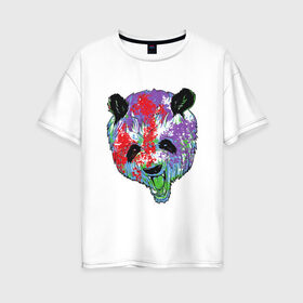 Женская футболка хлопок Oversize с принтом Панда в Кировске, 100% хлопок | свободный крой, круглый ворот, спущенный рукав, длина до линии бедер
 | animal | animals | australia | bear | paint | panda | panda bear | австралия | голова | голова панды | животное | зубы | клыки | краска | краски | медведь | медведь панда | панда | пандочка | природа | рисунок