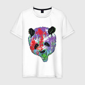Мужская футболка хлопок с принтом Панда в Кировске, 100% хлопок | прямой крой, круглый вырез горловины, длина до линии бедер, слегка спущенное плечо. | Тематика изображения на принте: animal | animals | australia | bear | paint | panda | panda bear | австралия | голова | голова панды | животное | зубы | клыки | краска | краски | медведь | медведь панда | панда | пандочка | природа | рисунок
