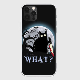 Чехол для iPhone 12 Pro Max с принтом What Cat (Halloween) в Кировске, Силикон |  | Тематика изображения на принте: cat | cats | halloween | what | кот | котенок | коты | котяра | кошак | кошка | нож | пушистый | хэллоуин | что