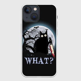 Чехол для iPhone 13 mini с принтом What Cat (Halloween) в Кировске,  |  | cat | cats | halloween | what | кот | котенок | коты | котяра | кошак | кошка | нож | пушистый | хэллоуин | что
