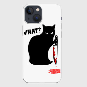 Чехол для iPhone 13 mini с принтом What Cat в Кировске,  |  | cat | cats | halloween | what | кот | котенок | коты | котяра | кошак | кошка | нож | пушистый | хэллоуин | что