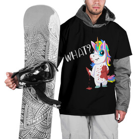Накидка на куртку 3D с принтом What Unicorn в Кировске, 100% полиэстер |  | cat | halloween | rainbow | unicorn | what | единорог | единорожек | кот | нож | пушистый | радуга | радужный | хэллоуин | что