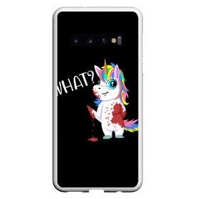 Чехол для Samsung Galaxy S10 с принтом What Unicorn в Кировске, Силикон | Область печати: задняя сторона чехла, без боковых панелей | cat | halloween | rainbow | unicorn | what | единорог | единорожек | кот | нож | пушистый | радуга | радужный | хэллоуин | что