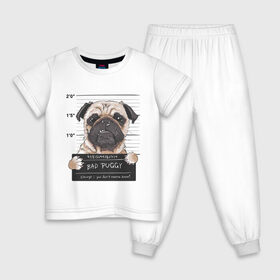 Детская пижама хлопок с принтом Bad Puggy в Кировске, 100% хлопок |  брюки и футболка прямого кроя, без карманов, на брюках мягкая резинка на поясе и по низу штанин
 | animal | art | dog | nameplate | pug | арт | животное | мопс | собака | табличка