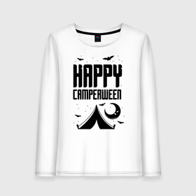 Женский лонгслив хлопок с принтом Happy camperween в Кировске, 100% хлопок |  | 31 октября | halloween | halowen | ведьма | день всех святых | джек | костюм | кровь | лого | монстр | надпись | праздник | приведение | призрак | светильник | символ | страшная | тыква | ужасы | хеллоуин | хеллуин