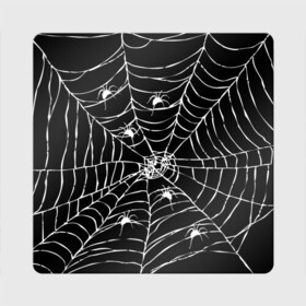 Магнит виниловый Квадрат с принтом Паутина с пауками в Кировске, полимерный материал с магнитным слоем | размер 9*9 см, закругленные углы | Тематика изображения на принте: black and white | darkness | halloween | horror | night | spider | web | готика | жуки | жуткий | мальчикам | насекомые | нечисть | нити | ночные | ночь | пауки | паутина | подарок | сетка | страшный | темный | тьма | хеллоуин | хоррор