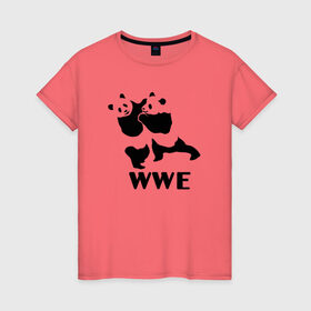 Женская футболка хлопок с принтом WWE в Кировске, 100% хлопок | прямой крой, круглый вырез горловины, длина до линии бедер, слегка спущенное плечо | wwe | боевые панды | две панды | панда | панды | панды wwe | рестлинг | рестлинг панд | рестлинг панды