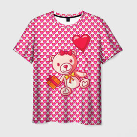 Мужская футболка 3D с принтом Медвежонок сюрприз в Кировске, 100% полиэфир | прямой крой, круглый вырез горловины, длина до линии бедер | Тематика изображения на принте: baby | bear | love is | teddy | valentines | бабочка | бантик | валентина | влюбленный | воздушный шарик | девочка | игрушка | лучшая мама | любимая жена | люблю | любовь | малыш | марта | медведь | медвежата | милый