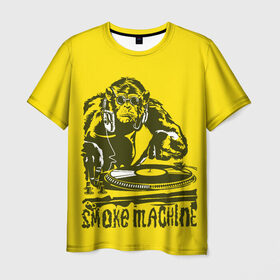 Мужская футболка 3D с принтом Дым машина в Кировске, 100% полиэфир | прямой крой, круглый вырез горловины, длина до линии бедер | Тематика изображения на принте: винила | дискотека. | дым машина | клубная музыка | обезьяна за диск жокей | шимпанзе диджей