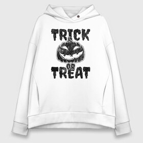 Женское худи Oversize хлопок с принтом Trick or treat в Кировске, френч-терри — 70% хлопок, 30% полиэстер. Мягкий теплый начес внутри —100% хлопок | боковые карманы, эластичные манжеты и нижняя кромка, капюшон на магнитной кнопке | 31 октября | halloween | halowen | ведьма | день всех святых | джек | костюм | кровь | лого | монстр | надпись | праздник | приведение | призрак | светильник | символ | страшная | тыква | ужасы | хеллоуин | хеллуин