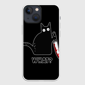 Чехол для iPhone 13 mini с принтом What Cat в Кировске,  |  | cat | cats | halloween | what | кот | котенок | коты | котяра | кошак | кошка | нож | пушистый | хэллоуин | что