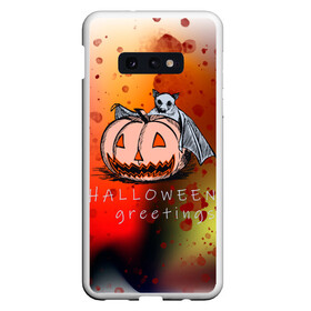 Чехол для Samsung S10E с принтом Bat and pumpkin в Кировске, Силикон | Область печати: задняя сторона чехла, без боковых панелей | halloween | hallowen | halowen | helloween | день всех святых | летучая мышь | тыква | халовен | халовин | хеллуин | хеловин