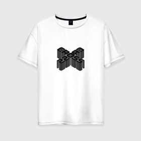 Женская футболка хлопок Oversize с принтом Cross / Перекрестие в Кировске, 100% хлопок | свободный крой, круглый ворот, спущенный рукав, длина до линии бедер
 | 3d | 3д | black | cross | геометрия | крест | крестик | объём | прикольная надпись | фигура | чёрный