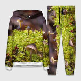 Женский костюм 3D (с толстовкой) с принтом Мох в Кировске,  |  | гриб | грибы | дерево | деревья | зелёные | зелёный | зелень | лес | леса | лесной | мох | мхи | пенёк | пеньки | пни | поганка | поганки | природа | природный | флора
