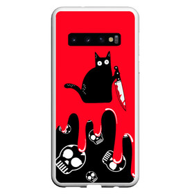 Чехол для Samsung Galaxy S10 с принтом WHAT CAT в Кировске, Силикон | Область печати: задняя сторона чехла, без боковых панелей | art | black | black cat | cat | dark | dark cat | halloween | what | what cat | what mem | арт | кот | кот арт | кот мем | мем | нож | праздник | прикол | прикольный кот | убица | хэллоуин | чёрный | чёрный кот | что | что мем