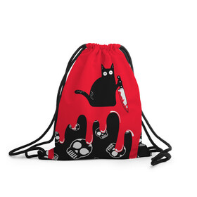 Рюкзак-мешок 3D с принтом WHAT CAT в Кировске, 100% полиэстер | плотность ткани — 200 г/м2, размер — 35 х 45 см; лямки — толстые шнурки, застежка на шнуровке, без карманов и подкладки | art | black | black cat | cat | dark | dark cat | halloween | what | what cat | what mem | арт | кот | кот арт | кот мем | мем | нож | праздник | прикол | прикольный кот | убица | хэллоуин | чёрный | чёрный кот | что | что мем