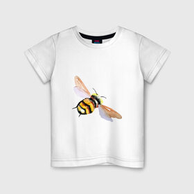 Детская футболка хлопок с принтом Шмель полосатый в Кировске, 100% хлопок | круглый вырез горловины, полуприлегающий силуэт, длина до линии бедер | акварель | желтый | крылья | летать | насекомое | полоски | природа | черный | шмель