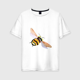 Женская футболка хлопок Oversize с принтом Шмель полосатый в Кировске, 100% хлопок | свободный крой, круглый ворот, спущенный рукав, длина до линии бедер
 | акварель | желтый | крылья | летать | насекомое | полоски | природа | черный | шмель