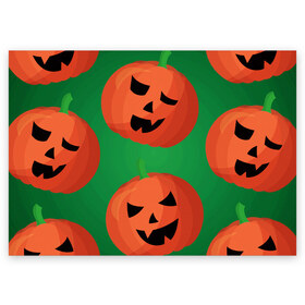 Поздравительная открытка с принтом Веселая тыква в Кировске, 100% бумага | плотность бумаги 280 г/м2, матовая, на обратной стороне линовка и место для марки
 | halloween | праздник | страшный праздник | тыква | хэллоуин