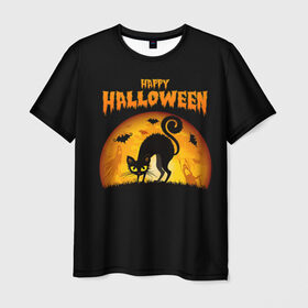 Мужская футболка 3D с принтом Helloween в Кировске, 100% полиэфир | прямой крой, круглый вырез горловины, длина до линии бедер | halloween | ведьма | летучая мышь | полнолуние | привидение | призрак | тыква | хеллоуин | хелуин | хэллоин | хэллоуин | хэлоуин | хэлуин | черный кот
