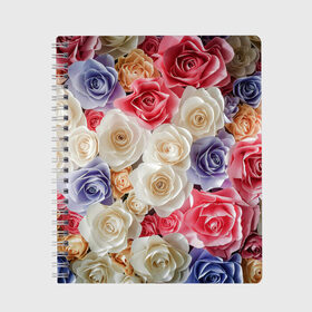 Тетрадь с принтом Розы в Кировске, 100% бумага | 48 листов, плотность листов — 60 г/м2, плотность картонной обложки — 250 г/м2. Листы скреплены сбоку удобной пружинной спиралью. Уголки страниц и обложки скругленные. Цвет линий — светло-серый
 | бабочка | бабочки | девушкам | милый рисунок | природа | радуга | роза | розы | цветок | цветочек | цветочки | цветы | шипы | шипы и розы