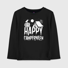 Детский лонгслив хлопок с принтом Happy camperween в Кировске, 100% хлопок | круглый вырез горловины, полуприлегающий силуэт, длина до линии бедер | Тематика изображения на принте: 31 октября | halloween | halowen | ведьма | день всех святых | джек | костюм | кровь | лого | монстр | надпись | праздник | приведение | призрак | светильник | символ | страшная | тыква | ужасы | хеллоуин | хеллуин