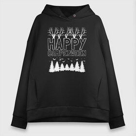 Женское худи Oversize хлопок с принтом Happy Halloween в Кировске, френч-терри — 70% хлопок, 30% полиэстер. Мягкий теплый начес внутри —100% хлопок | боковые карманы, эластичные манжеты и нижняя кромка, капюшон на магнитной кнопке | 31 октября | halloween | halowen | ведьма | день всех святых | джек | костюм | кровь | лого | монстр | надпись | праздник | приведение | призрак | светильник | символ | страшная | тыква | ужасы | хеллоуин | хеллуин