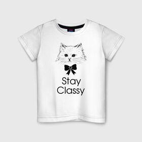 Детская футболка хлопок с принтом Классика в Кировске, 100% хлопок | круглый вырез горловины, полуприлегающий силуэт, длина до линии бедер | бантик | белый | классика | кот | кошка | красота | милый | цитата | чёрный
