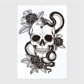 Магнитный плакат 2Х3 с принтом Змеиная роза в Кировске, Полимерный материал с магнитным слоем | 6 деталей размером 9*9 см | арт | белый | вектор | змеи | змея | зубы | рисунок | роза | розы | тату | цветок | цветы | череп | чёрный