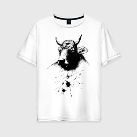 Женская футболка хлопок Oversize с принтом Бык в Кировске, 100% хлопок | свободный крой, круглый ворот, спущенный рукав, длина до линии бедер
 | 2021 | бык | год быка | год коровы | новый год | символ года