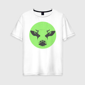 Женская футболка хлопок Oversize с принтом корова в Кировске, 100% хлопок | свободный крой, круглый ворот, спущенный рукав, длина до линии бедер
 | 2021 | бык | год быка | год коровы | новый год | символ года